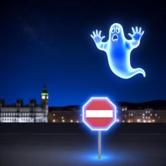 ghostbusters using a ghost and a stop sign, no people
