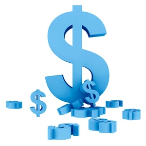 Blue dollar symbols isolated over a white background